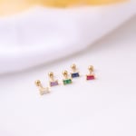 Fuchsia / 1 Piece Simple Series Simple Rectangle Titanium Steel   Gold Color Material Zircon Women's Stud Earrings 